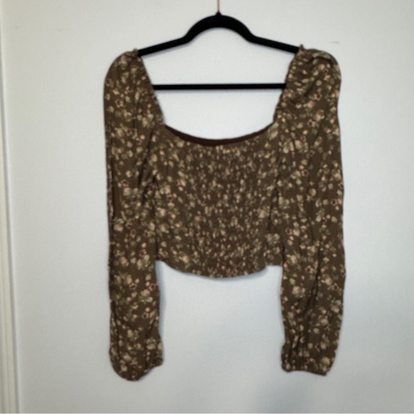Elodie Floral Puff Sleeve Square Neck Peasant Top Brown Small NWT - Picture 2 of 8